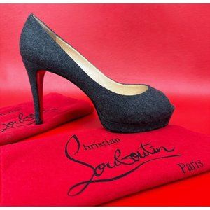 Christian Louboutin Altadama Dark Grey Flannel Peep Toe 100mm Heels Shoes EU 39